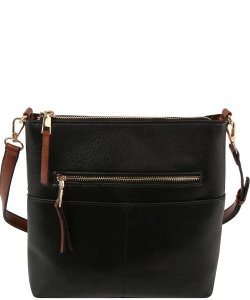 Fashion Zip Pocket Crossbody Bag LQF038-Z BLACK